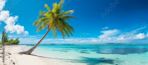 Tropical Paradise  Palm Trees  Blue Skies  and Turquoise Seas for Summer Vacation  generative AI