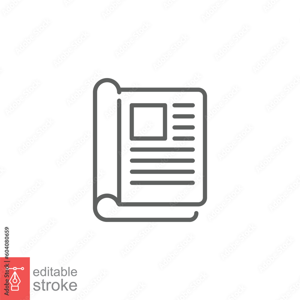 Print ad icon. Simple outline style. Advertisement, magazine, press, newspaper, paper, business concept. Thin line symbol. Vector illustration isolated on white background. Editable stroke EPS 10. Print ad icon. Simple outline style. Advertisement, magazine, press, newspaper, paper, business concept. Thin line symbol. Vector illustration isolated on white background. Editable stroke EPS 10.
