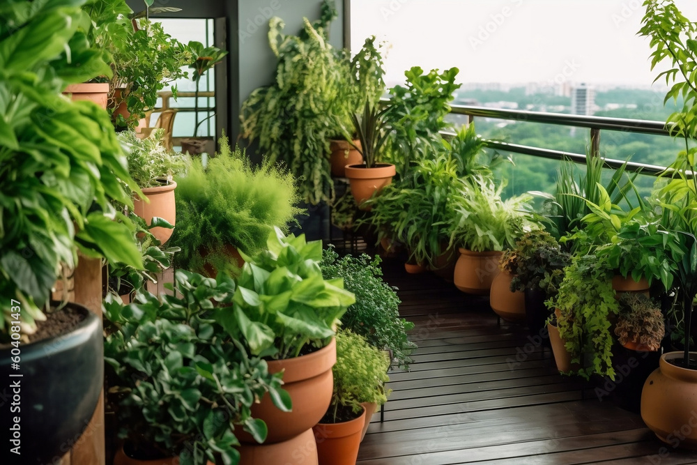 Lush greenery on modern terrace: Stunning indoor plants for stylish decoration and landscaping, generative AI Lush greenery on modern terrace: Stunning indoor plants for stylish decoration and landscaping, generative AI