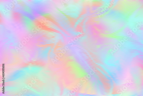 Iridescent holographic retro background in psychedelic color palette with wave-like distortion effect photo