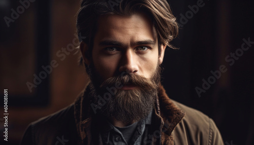 Confident young man with stylish beard and jacket generated by AI