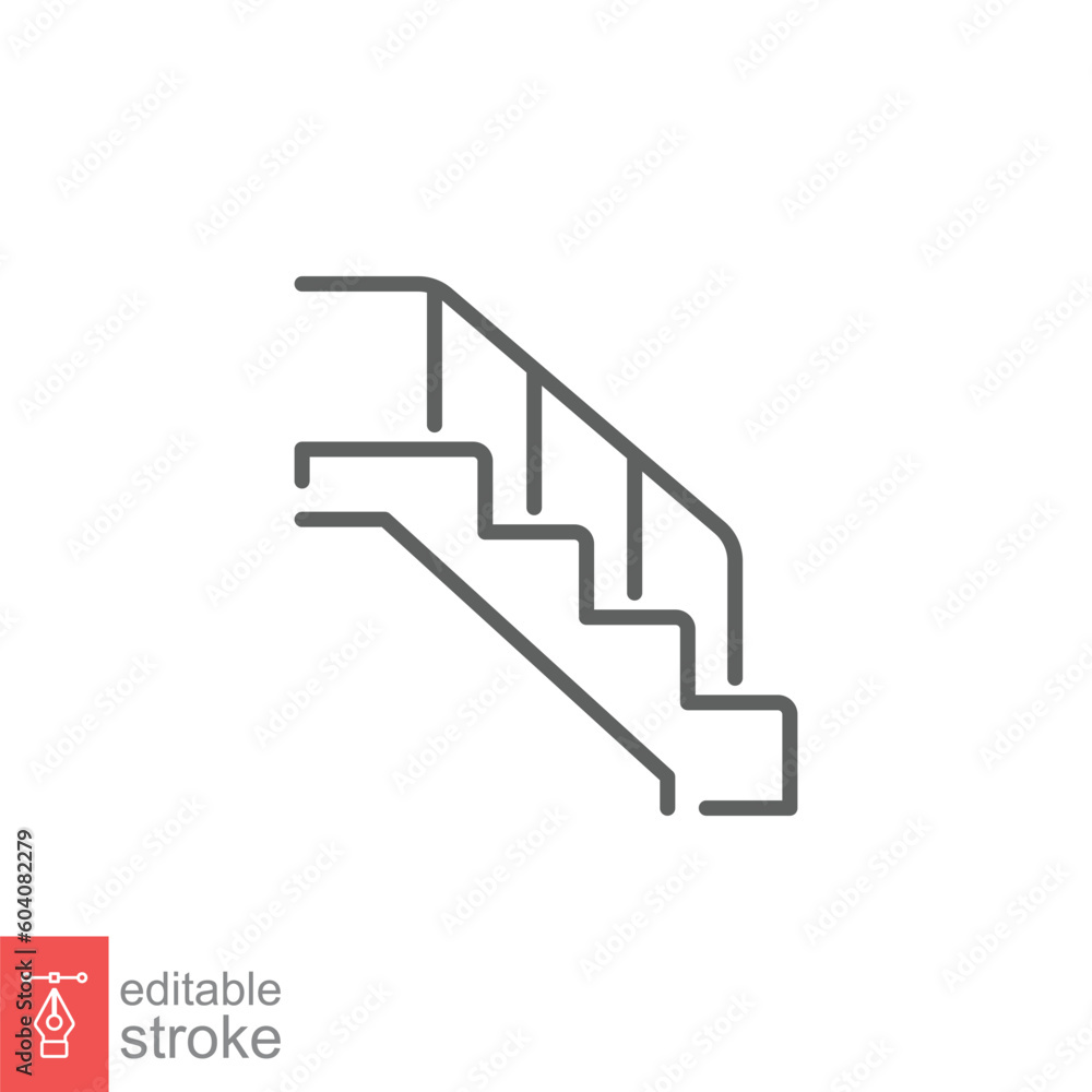 Stairs icon. Simple outline style. Stair, staircase, floor, ladder, stairway, step, safety concept. Thin line symbol. Vector illustration isolated on white background. Editable stroke EPS 10. Stairs icon. Simple outline style. Stair, staircase, floor, ladder, stairway, step, safety concept. Thin line symbol. Vector illustration isolated on white background. Editable stroke EPS 10.