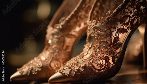 Elegant leather high heels adorn women feet generated by AI