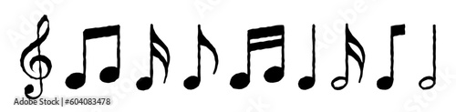 Doodle Musical Notes. Pencil, pen or marker hand drawn Music Instrument. Guitar, piano kid written note (Full Vector)