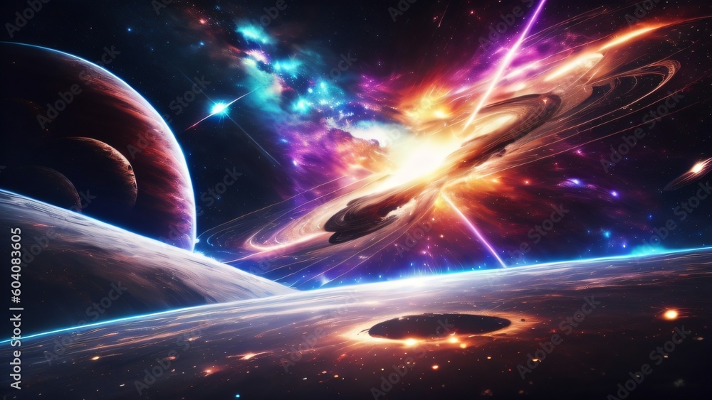 Obraz premium Colorful space galaxy. Beautiful universe view. Generative ai