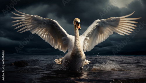Spread wings, elegance, grace Mute swan generated by AI