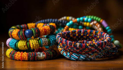 Colorful bead bracelets and necklaces, a souvenir collection generated by AI