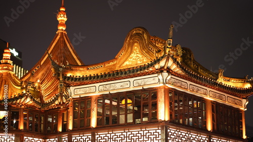 The old buildings night view with the lights on located in Shanghai of the city in China