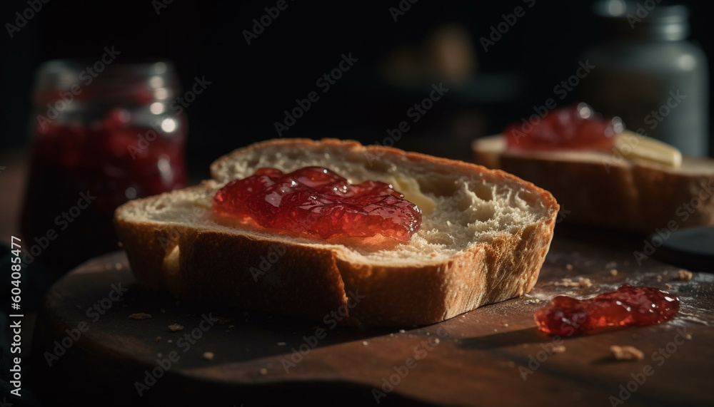 Rustic sandwich with fresh berries and preserves generated by AI