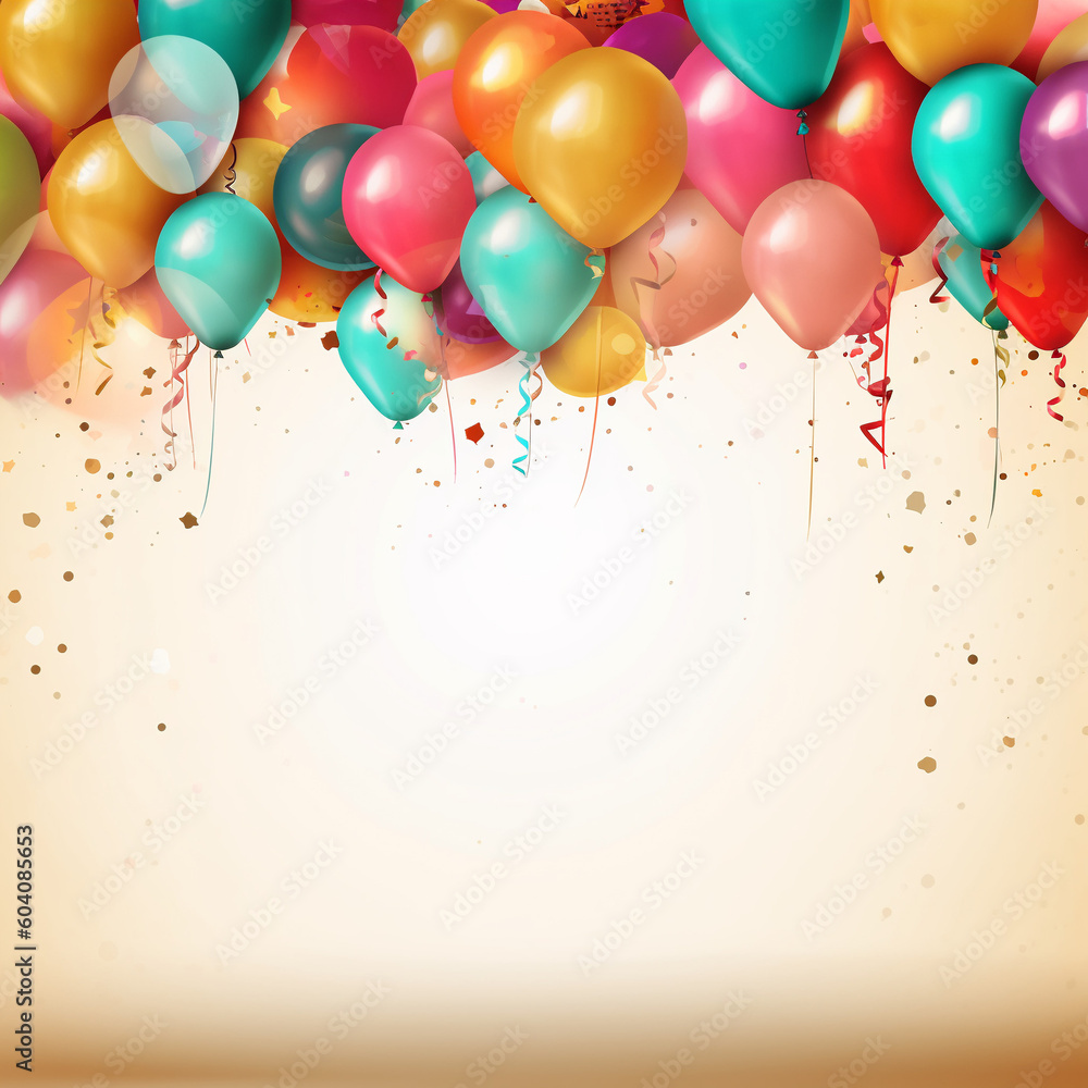 Happy Birthday celebration background with empty space for text, Balloons, and Confetti for Joyful Celebrations Happy Birthday celebration background with empty space for text, Balloons, and Confetti for Joyful Celebrations