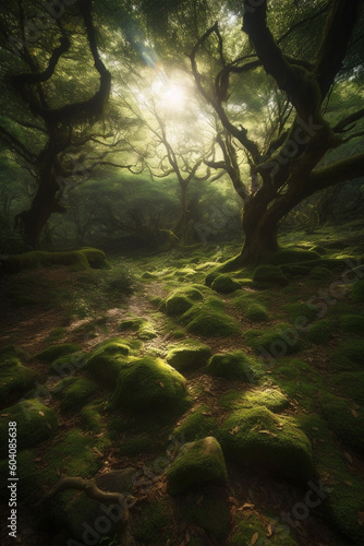 Small forest scene in the morning sunlight