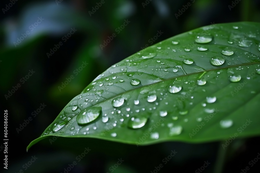 Beautiful Morning Dew Drop on Green Leaf in Nature, generative AI Beautiful Morning Dew Drop on Green Leaf in Nature, generative AI