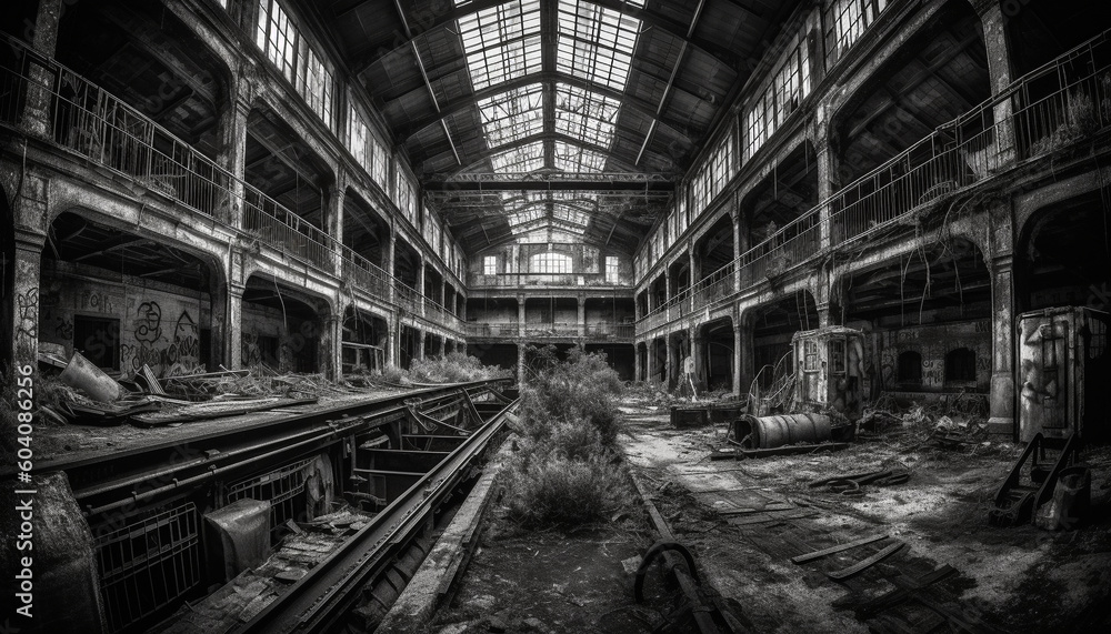 Spooky old factory, abandoned and in ruins generated by AI Spooky old factory, abandoned and in ruins generated by AI