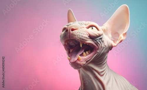 Charming Cornish Rex Cat  against a bright pastel background. Generative AI. © Curioso.Photography
