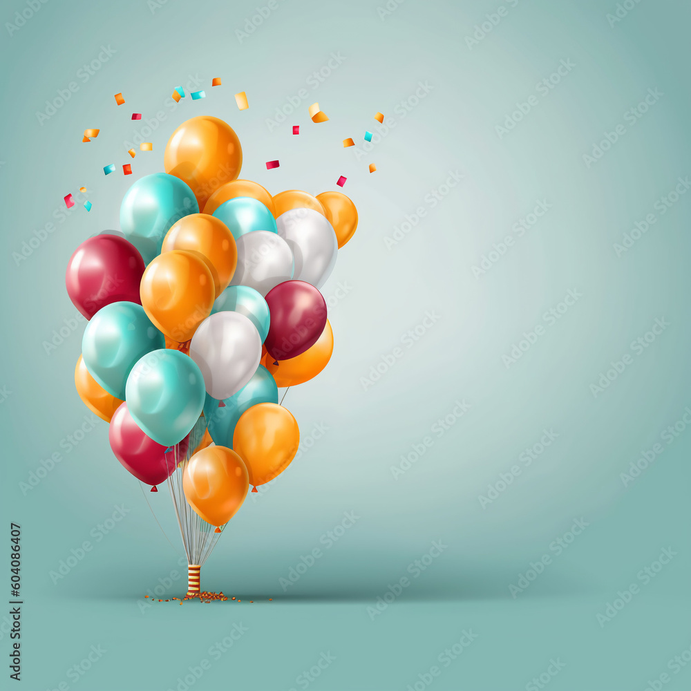 Happy Birthday celebration background with empty space for text, Balloons, and Confetti for Joyful Celebrations Happy Birthday celebration background with empty space for text, Balloons, and Confetti for Joyful Celebrations
