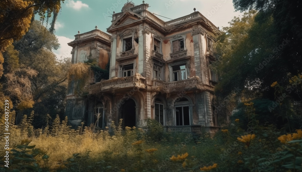 Fototapeta premium Ancient architecture, ruined and abandoned, nature history generated by AI