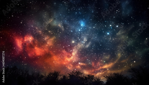 Glowing star trail illuminates Milky Way galaxy generated by AI © Stockgiu