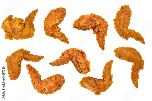 Set Chicken wing isolated on white background top view ,Crispy fried chicken pieces