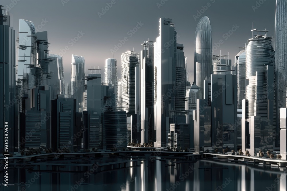 Modern skyline of urban cityscape. Created with Generative AI technology.  