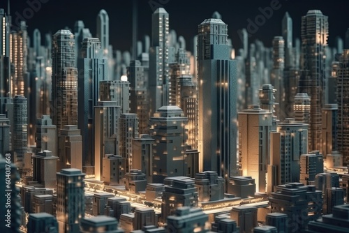 Modern skyline of urban cityscape. Created with Generative AI technology.  