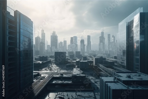 Modern skyline of urban cityscape. Created with Generative AI technology. 