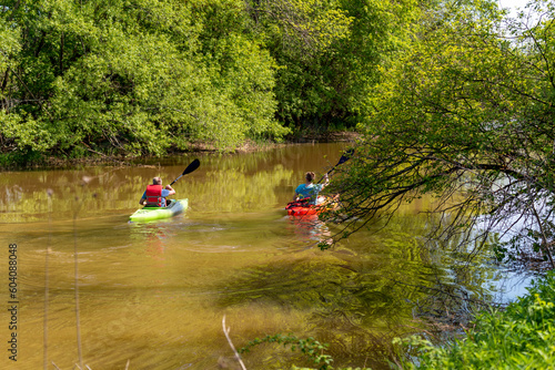 Kayaks On The River In Spring In Wisconsin