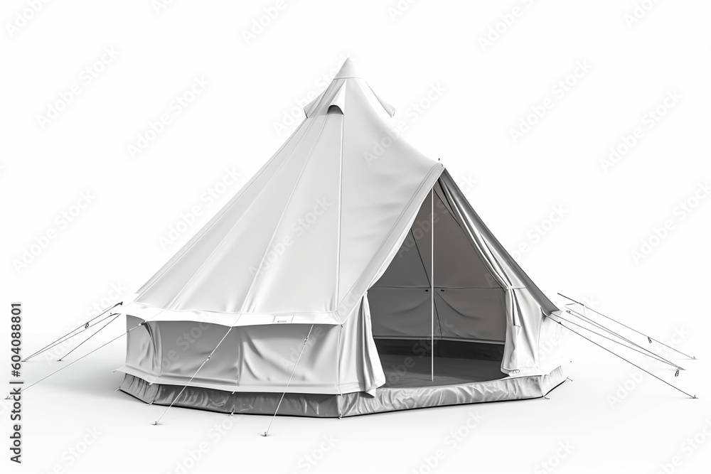 White Camping Tent Mockup On White Background. Generative Ai
