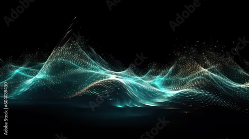 Abstract digital particle wave and light. Photorealistic illustration generative AI.