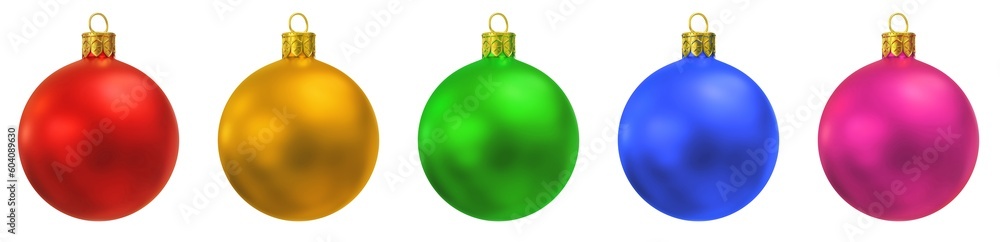 Set of Christmas tree balls of different bright colors, New Year's Eve decoration spheres glossy blank. Hanging classic holidays home ornament. 3d render illustration isolated on white background. Set of Christmas tree balls of different bright colors, New Year's Eve decoration spheres glossy blank. Hanging classic holidays home ornament. 3d render illustration isolated on white background.
