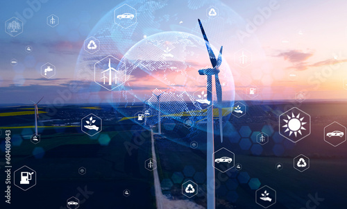 Wind energy and sustainable resources. Renewable energy technology.Sustainable Development Goals (SDGs).Renewable resource technology to reduce pollution and carbon emissions.