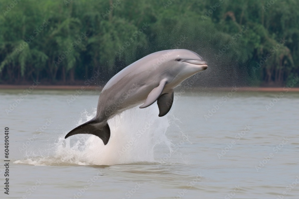 Obraz premium Dolphin in the river jumping out of the water. pink dolphin