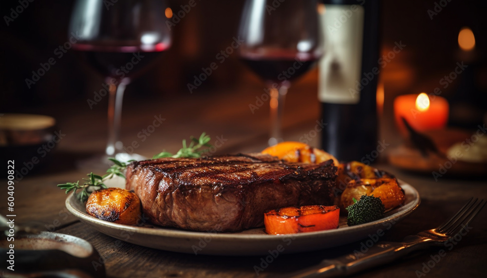 Grilled sirloin steak, cooked to perfection, ready to eat generated by AI Grilled sirloin steak, cooked to perfection, ready to eat generated by AI