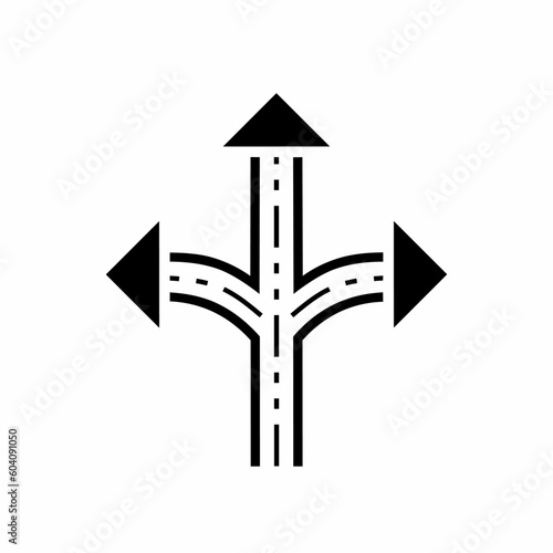 Vector illustration design of three-way, straight, right and left direction arrow sign icon or symbol
