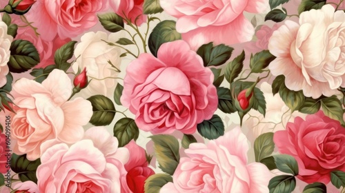 Seamless blooming flowers pattern in oil paint style