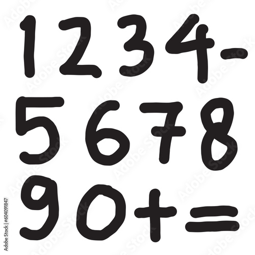 Numbers set in hand drawn style.Number doodles illustration.