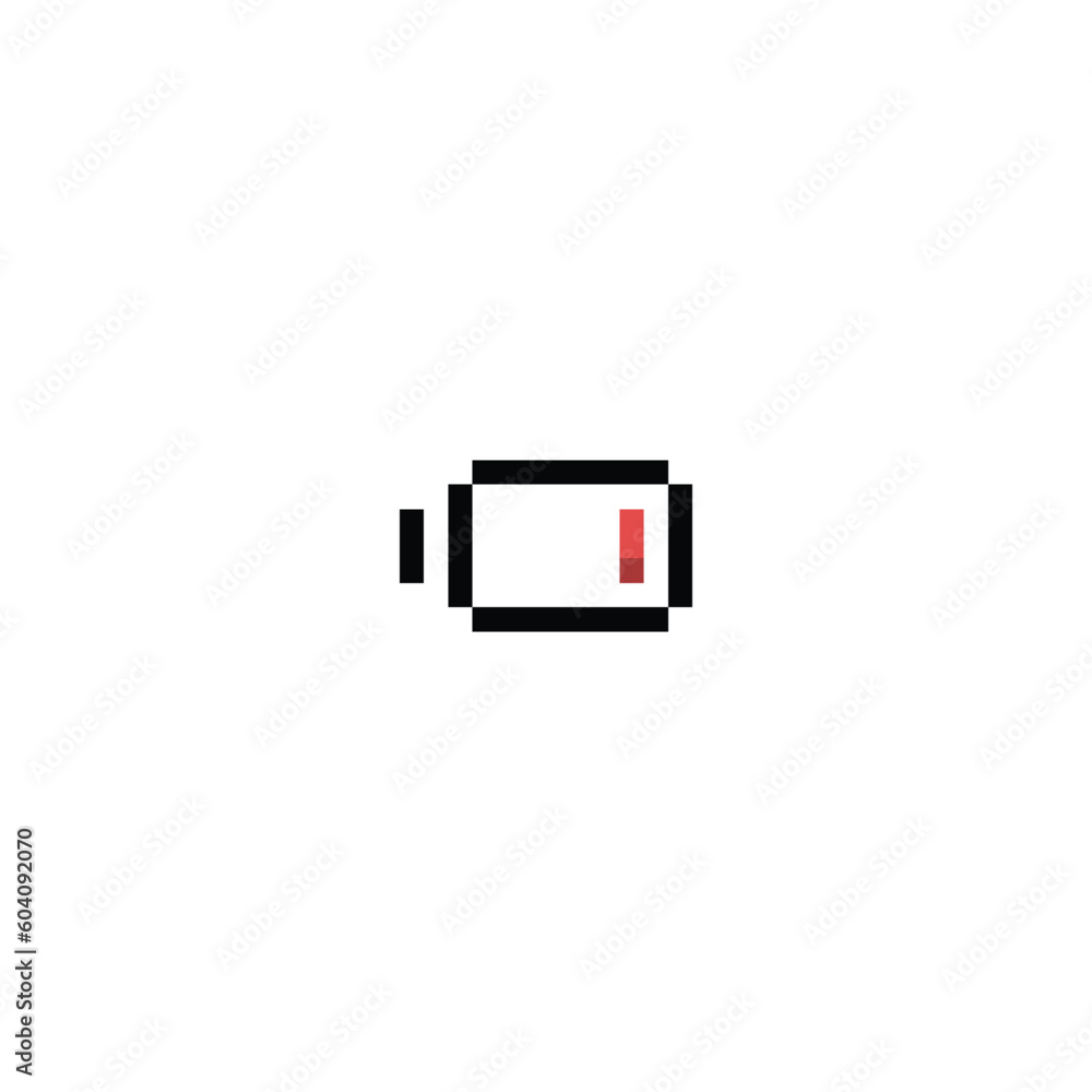 low battery icon pixel art style use black and red color good for your project and game asset. low battery icon pixel art style use black and red color good for your project and game asset.