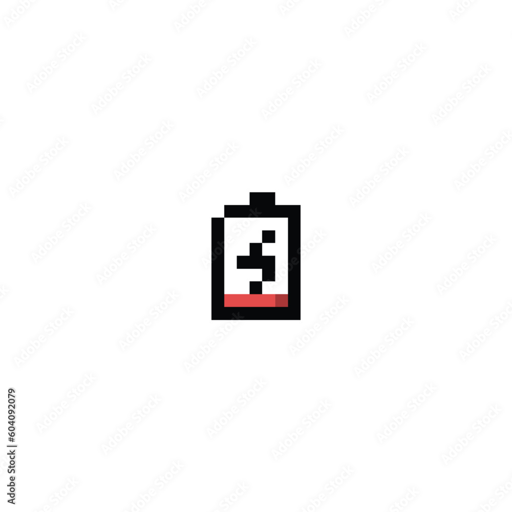 low battery icon pixel art style use black and red color good for your project and game asset. low battery icon pixel art style use black and red color good for your project and game asset.