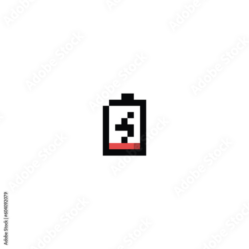 low battery icon pixel art style use black and red color good for your project and game asset.