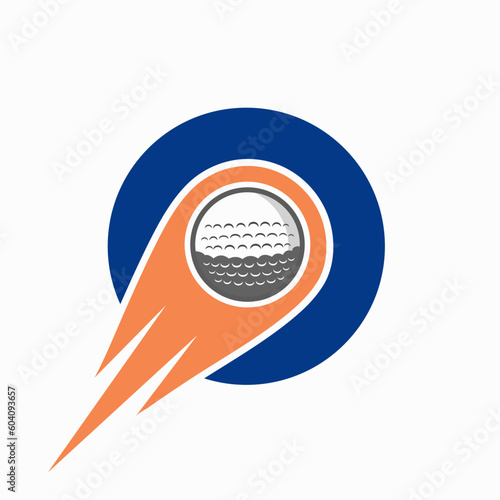 Letter O Golf Logo Concept With Moving Golf Ball Icon. Hockey Sports Logotype Symbol Vector Template
