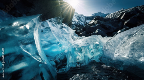 Panorama of a glacier in Norway. Photorealistic illustration generative AI.