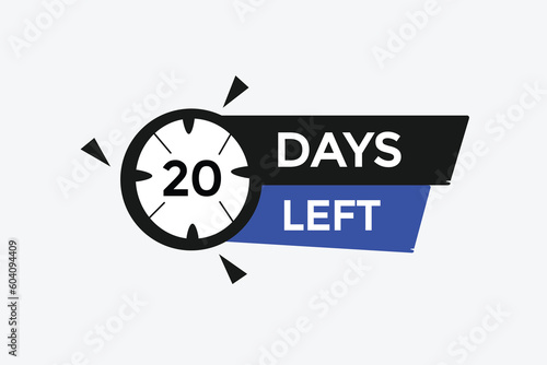 20 days left countdown template, 20 day countdown left banner label button eps 20 