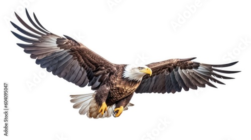 Fotografia Bald eagle flying isolated on white background. Generative AI
