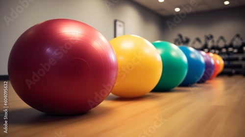 Row of Exercise Balls in a Gym Setting