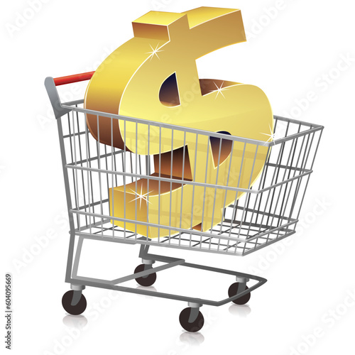 dollar purchasing power in a supermarket shopping cart (isolated)