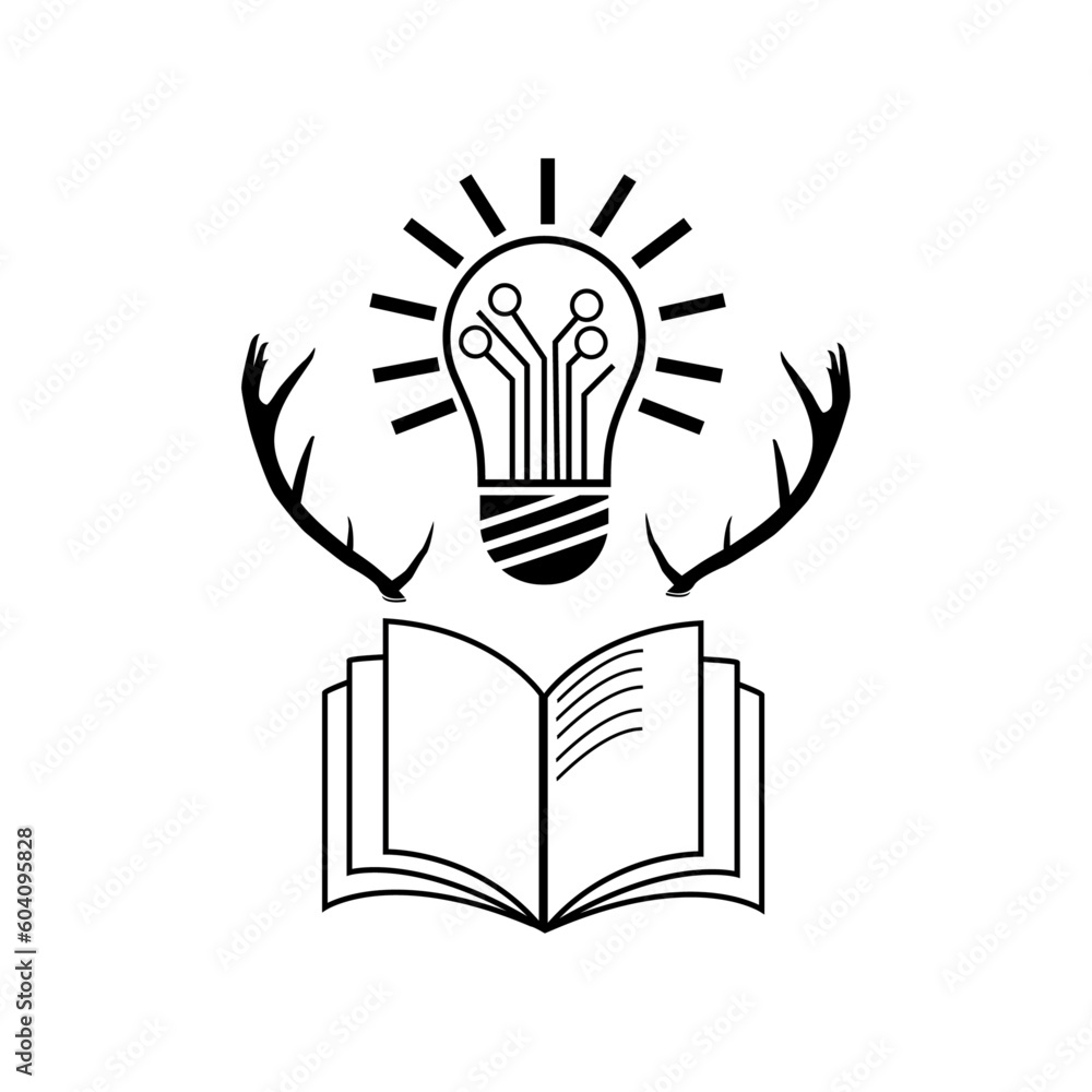 lamp deer book, vector logo made one as inspiration