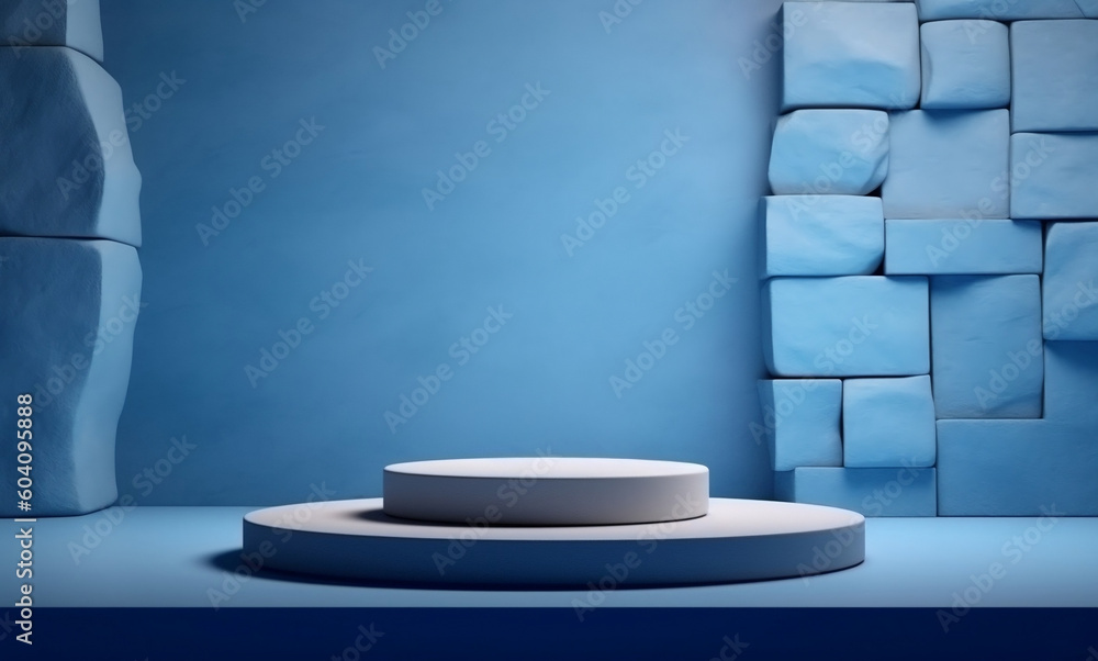 Soothing Blue Background with Stone Masonry Podium for Presentations, generative AI Soothing Blue Background with Stone Masonry Podium for Presentations, generative AI