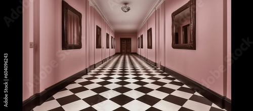 empty room hallway background with colorful checkered, stripes, lines and patterns,