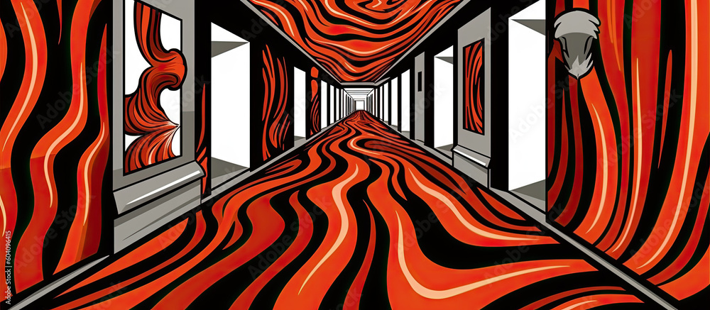 abstract empty room hallway background with colorful red and black stripes, lines and patterns, abstract empty room hallway background with colorful red and black stripes, lines and patterns,
