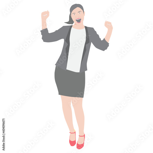 businesswoman raising arms up expressing happy celebrating successful.happy office lady vector illustration