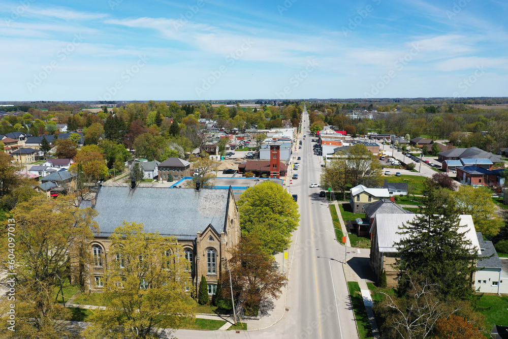 Aerial view of Norwich, Ontario, Canada in spring